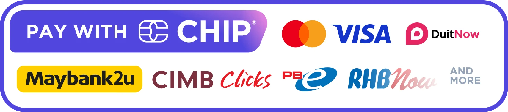 Bayar melalui CHIP: Mastercard, Visa, DuitNow QR, Maybank2u, CIMB Clicks, PBe, RHB Now dan bank FPX lain